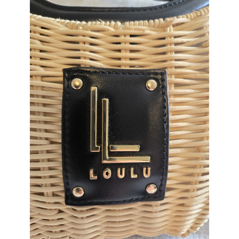 Loulu Woven Mini Wicker Bag Blk Faux Leather Trim Top Handle Crossbody Strap (F) - Picture 2 of 9
